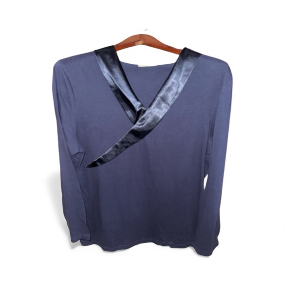 Temperley London Navy and Satin Collar Long Sleeve Artsy Preppy Blouse Top Large - Picture 2 of 5